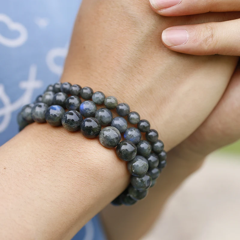 Pulsera gris oscuro - En labradorita natural