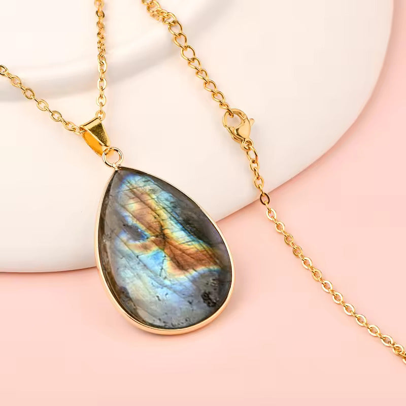 Pendentif cerclé - Labradorite naturelle