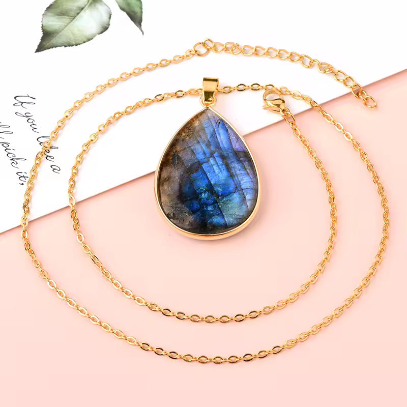 Pendentif cerclé - Labradorite naturelle