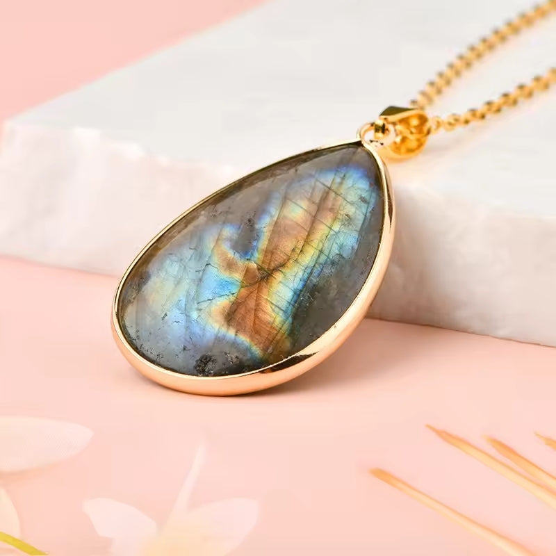 Pendentif cerclé - Labradorite naturelle