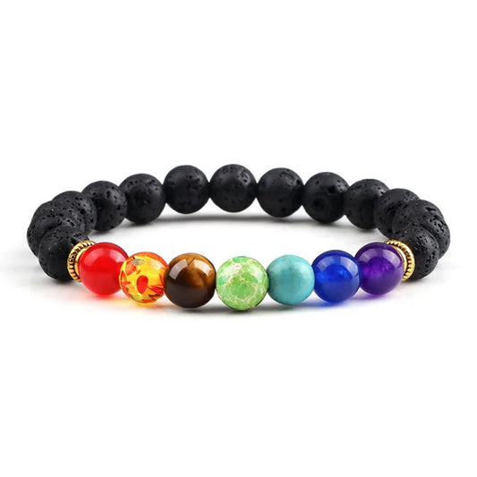 Pulsera de los 7 chakras en piedras de lava natural.