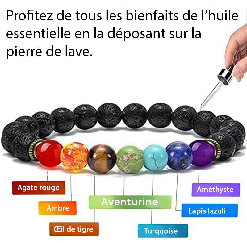 Pulsera de los 7 chakras en piedras de lava natural.