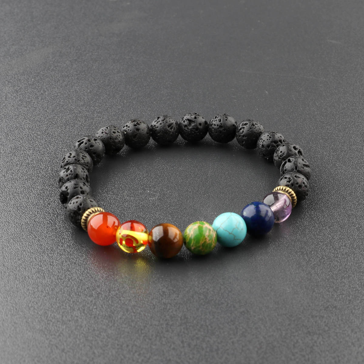 Pulsera de los 7 chakras en piedras de lava natural.