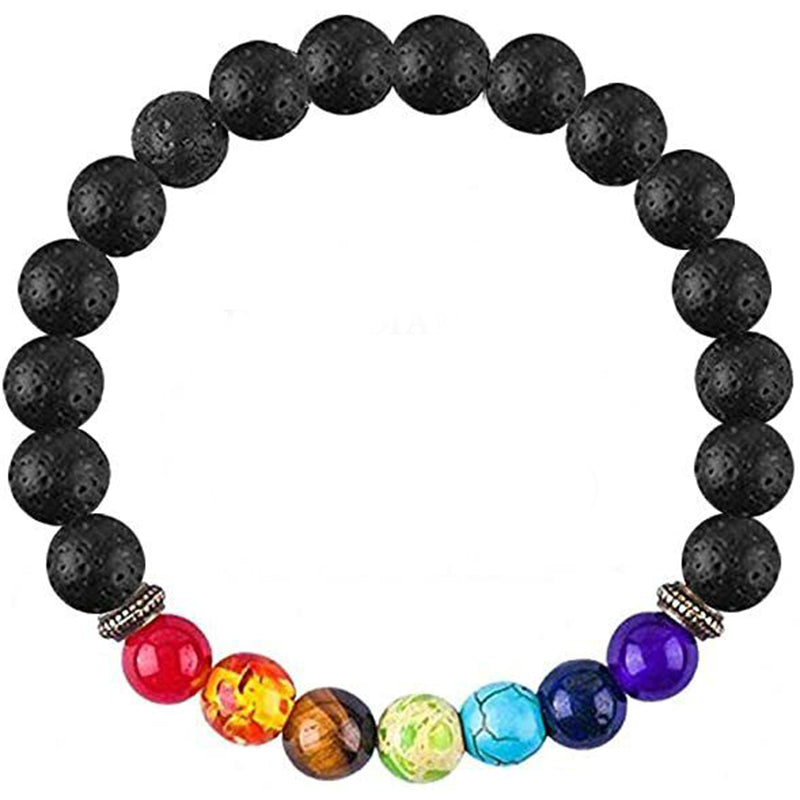 Pulsera de los 7 chakras en piedras de lava natural.